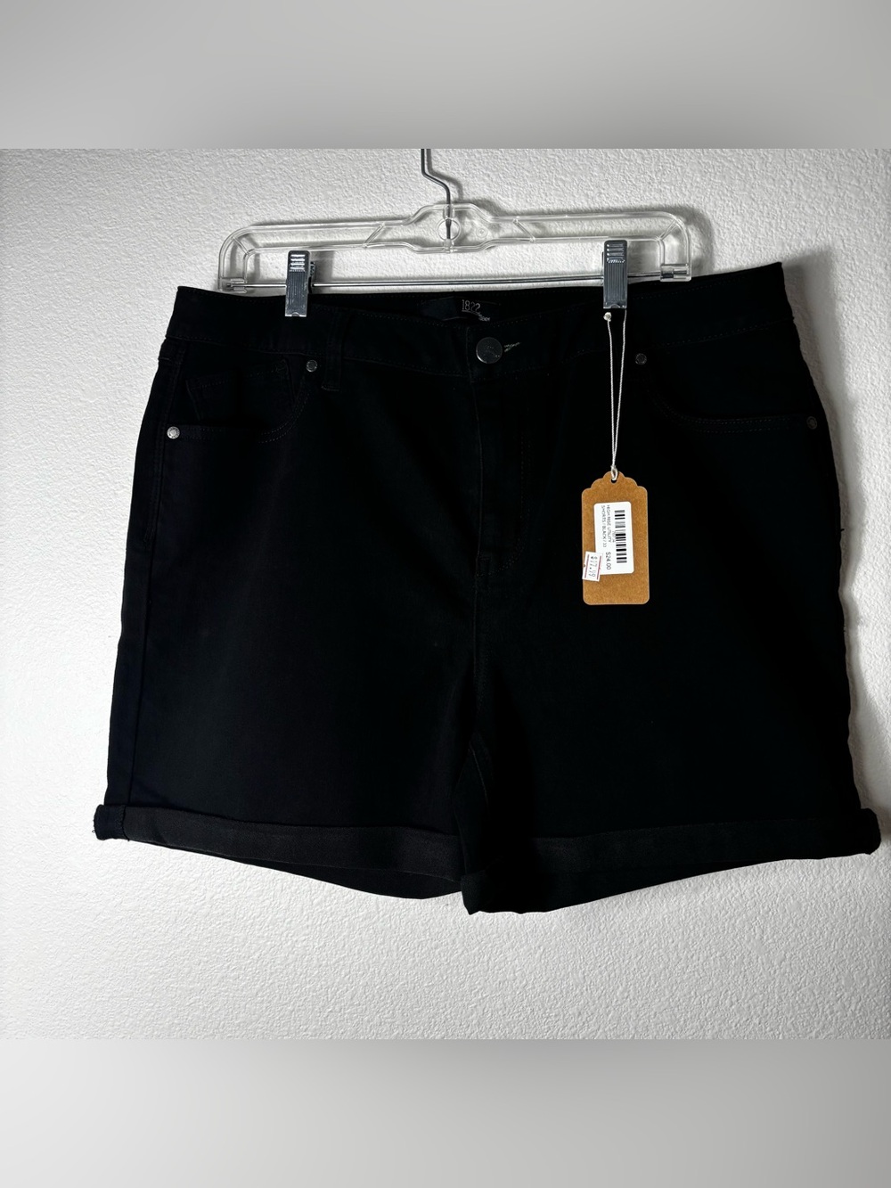 1822 Denim High Rise Utility Shorts Black Cuffed Size 16